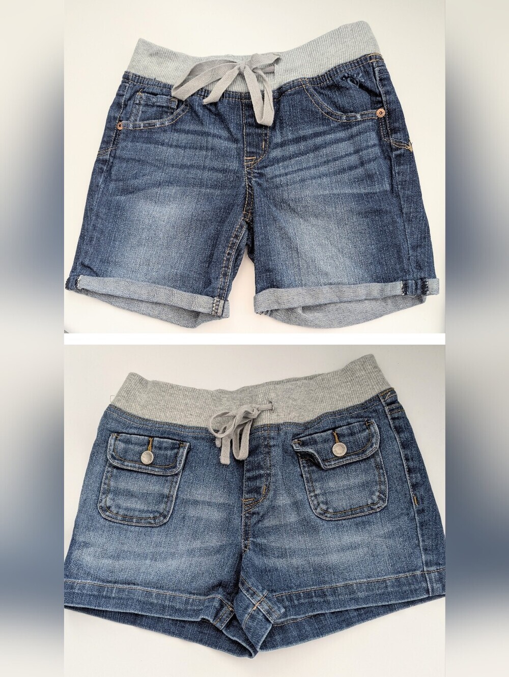 2 Pair Justice Kids' (Size 12R) Blue Denim Shorts w/Gray Knit Drawstring Waist